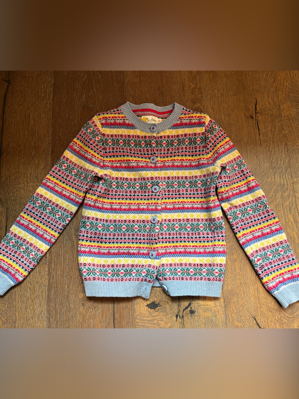 Mini Boden Multi-Color Fair Isle Button Cardigan 7-8yo